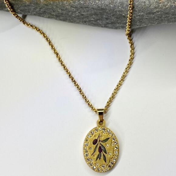 NEW Olive Branch & Rhinestone Layering Necklace - Picture 5 of 16